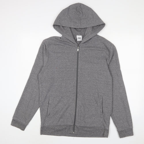 Zara Mens Grey Cotton Full Zip Hoodie Size L