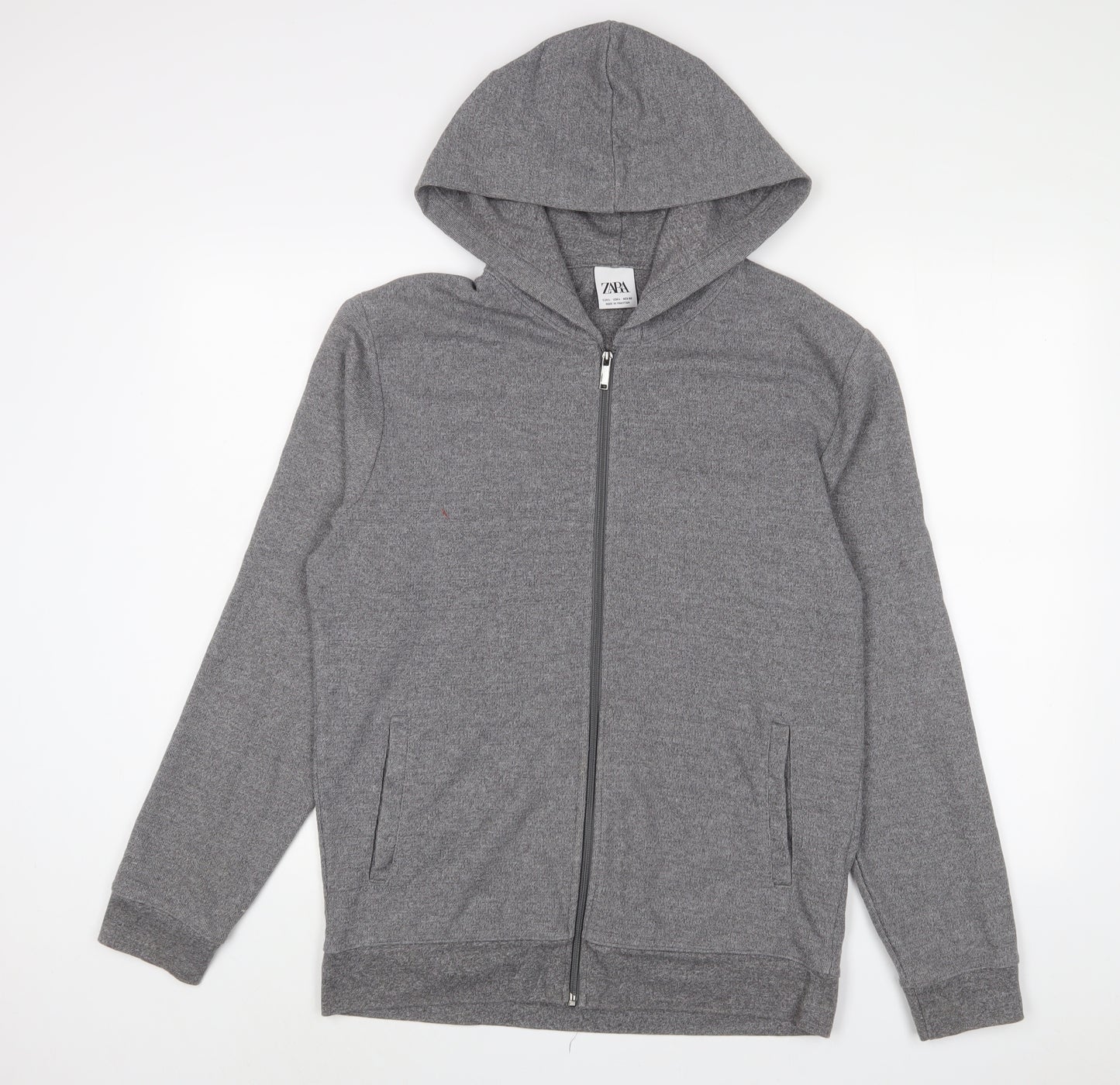 Zara Mens Grey Cotton Full Zip Hoodie Size L