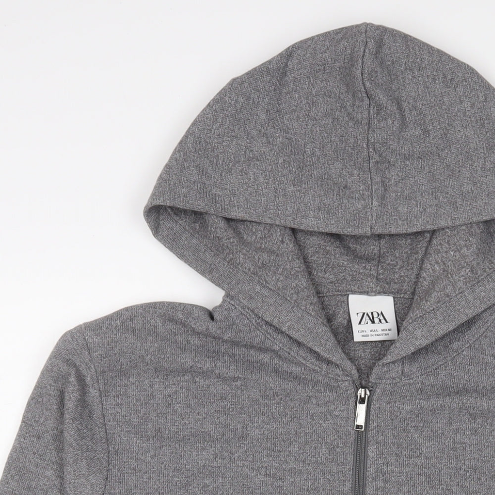 Zara Mens Grey Cotton Full Zip Hoodie Size L