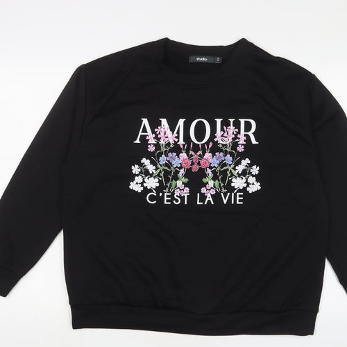 Studio Womens Black Polyester Pullover Sweatshirt Size 14 Pullover