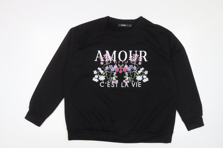Studio Womens Black Polyester Pullover Sweatshirt Size 14 Pullover