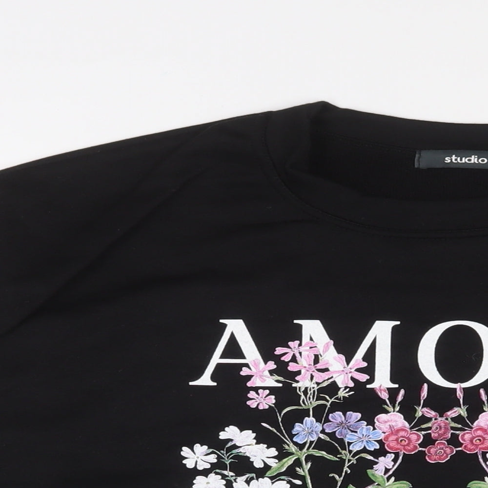 Studio Womens Black Polyester Pullover Sweatshirt Size 14 Pullover