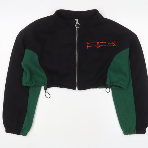 Zaful Womens Green Cotton Full Zip Sweatshirt Size S Zip - Embroidered