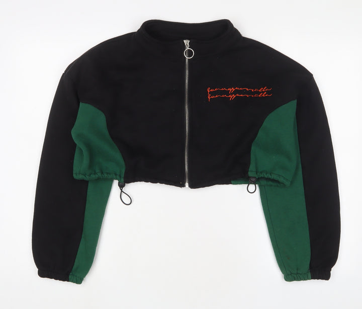 Zaful Womens Green Cotton Full Zip Sweatshirt Size S Zip - Embroidered