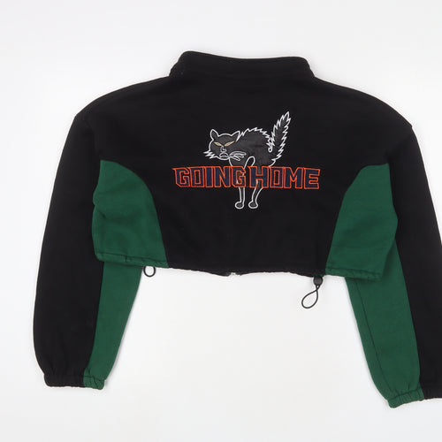 Zaful Womens Green Cotton Full Zip Sweatshirt Size S Zip - Embroidered