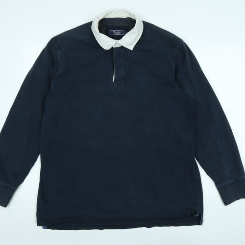 Maine Mens Blue Cotton Polo Size L Collared Button