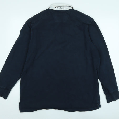 Maine Mens Blue Cotton Polo Size L Collared Button