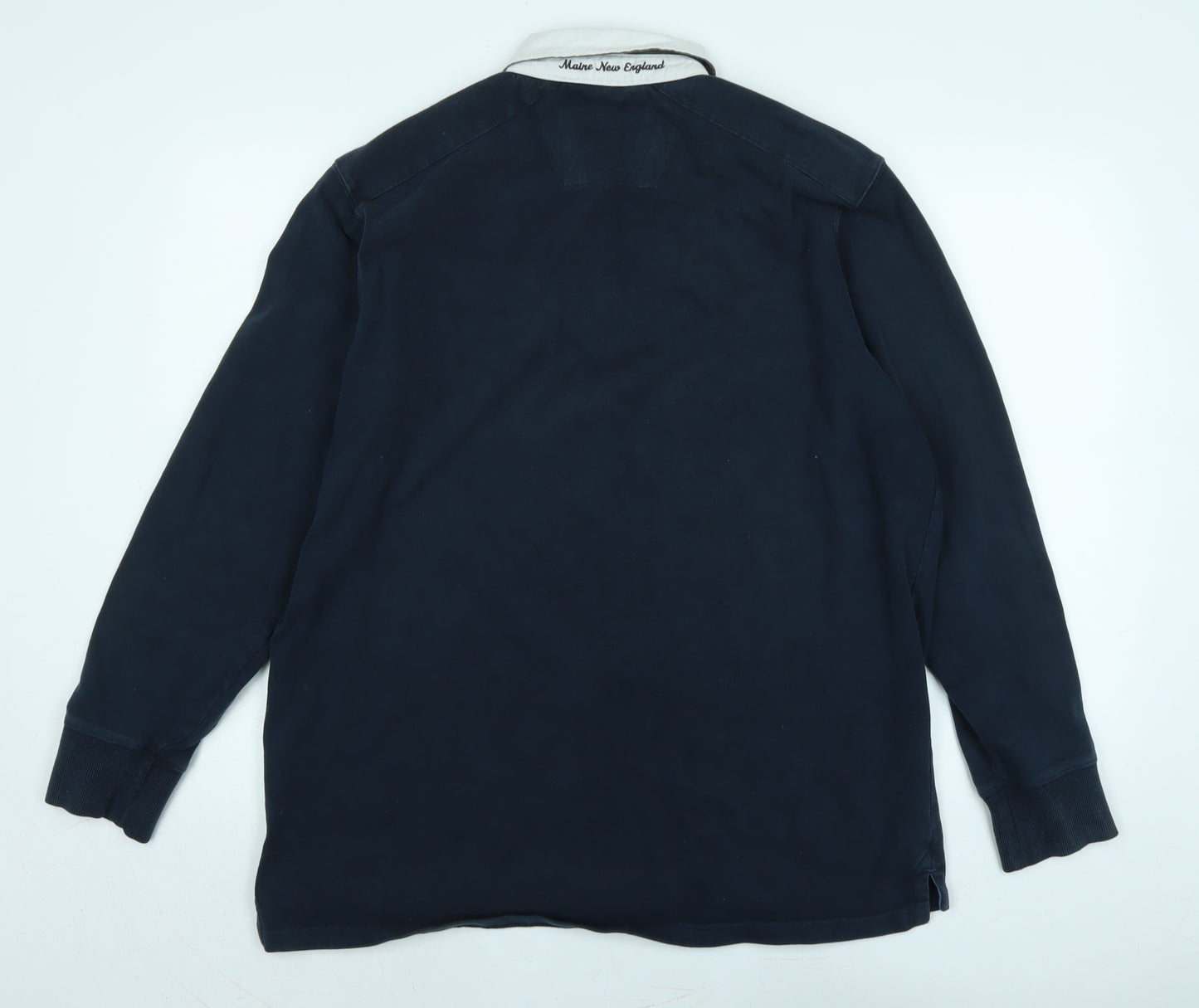 Maine Mens Blue Cotton Polo Size L Collared Button