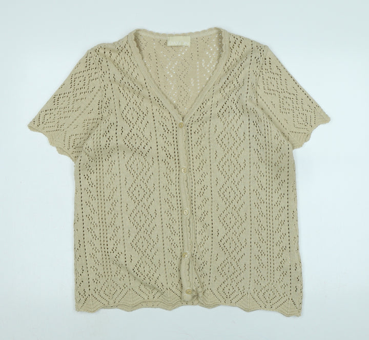 Daxon Womens Beige V-Neck Cotton Cardigan Jumper Size 14 - Logo
