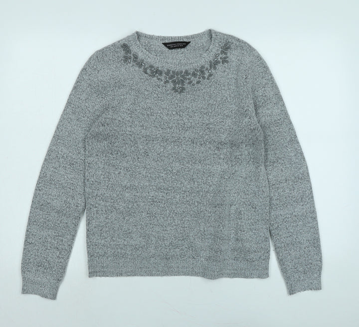 Dorothy Perkins Womens Grey Scoop Neck Polyester Pullover Jumper Size 6 - Detailed collar