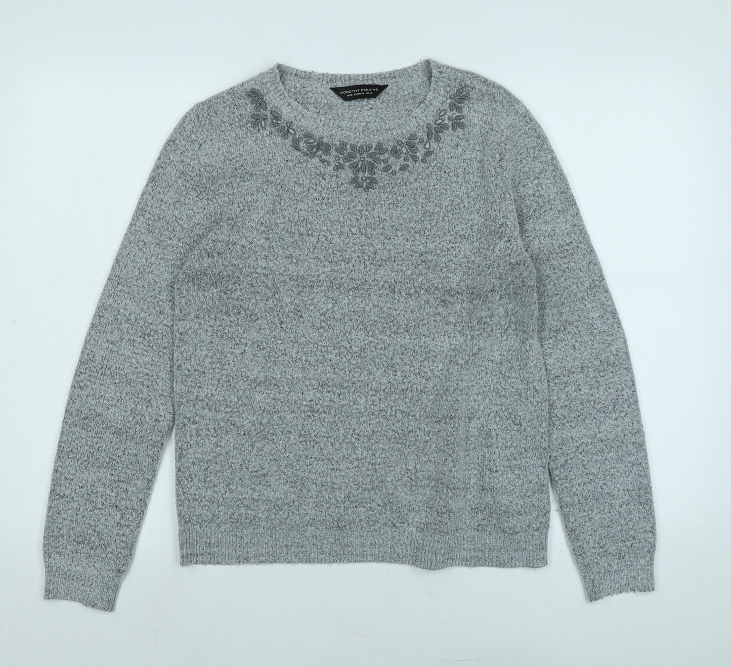 Dorothy Perkins Womens Grey Scoop Neck Polyester Pullover Jumper Size 6 - Detailed collar