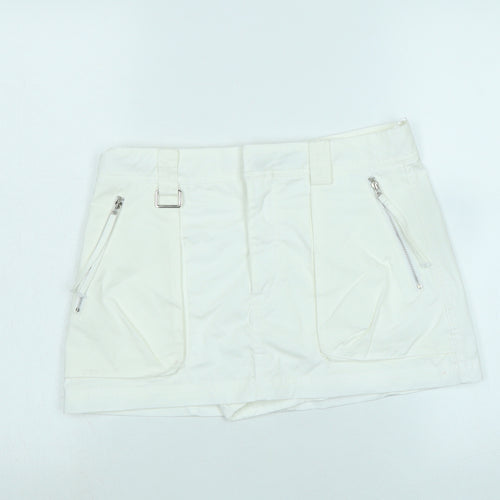 Zara Womens White Cotton A-Line Skort Size S Regular Zip