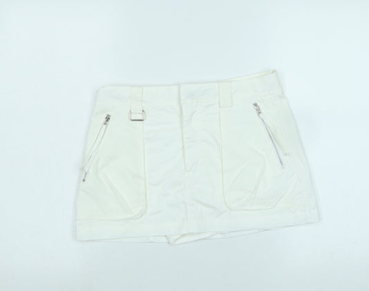 Zara Womens White Cotton A-Line Skort Size S Regular Zip
