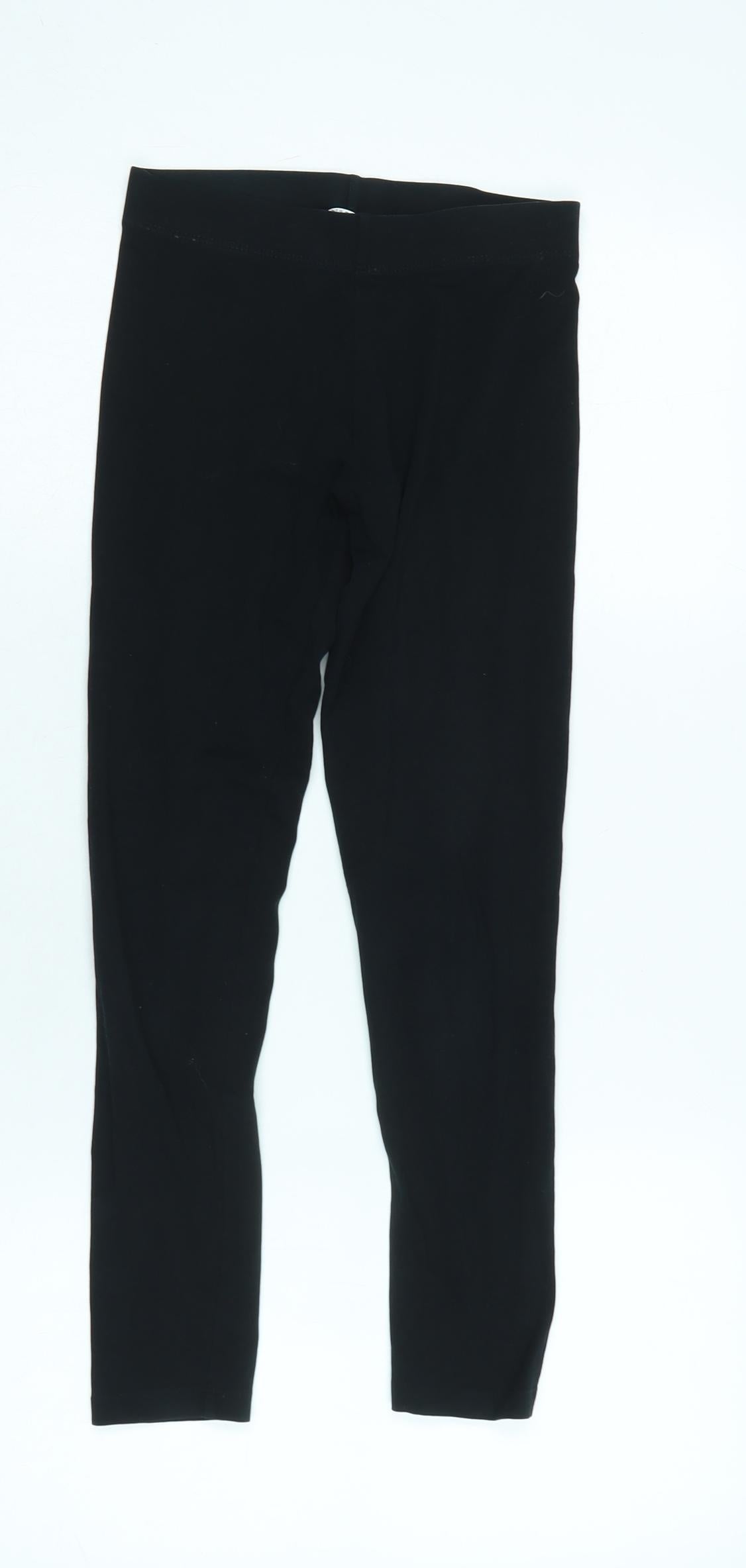 Marks and Spencer Girls Black Cotton Jogger Trousers Size 10-11 Years L22.5 in Regular