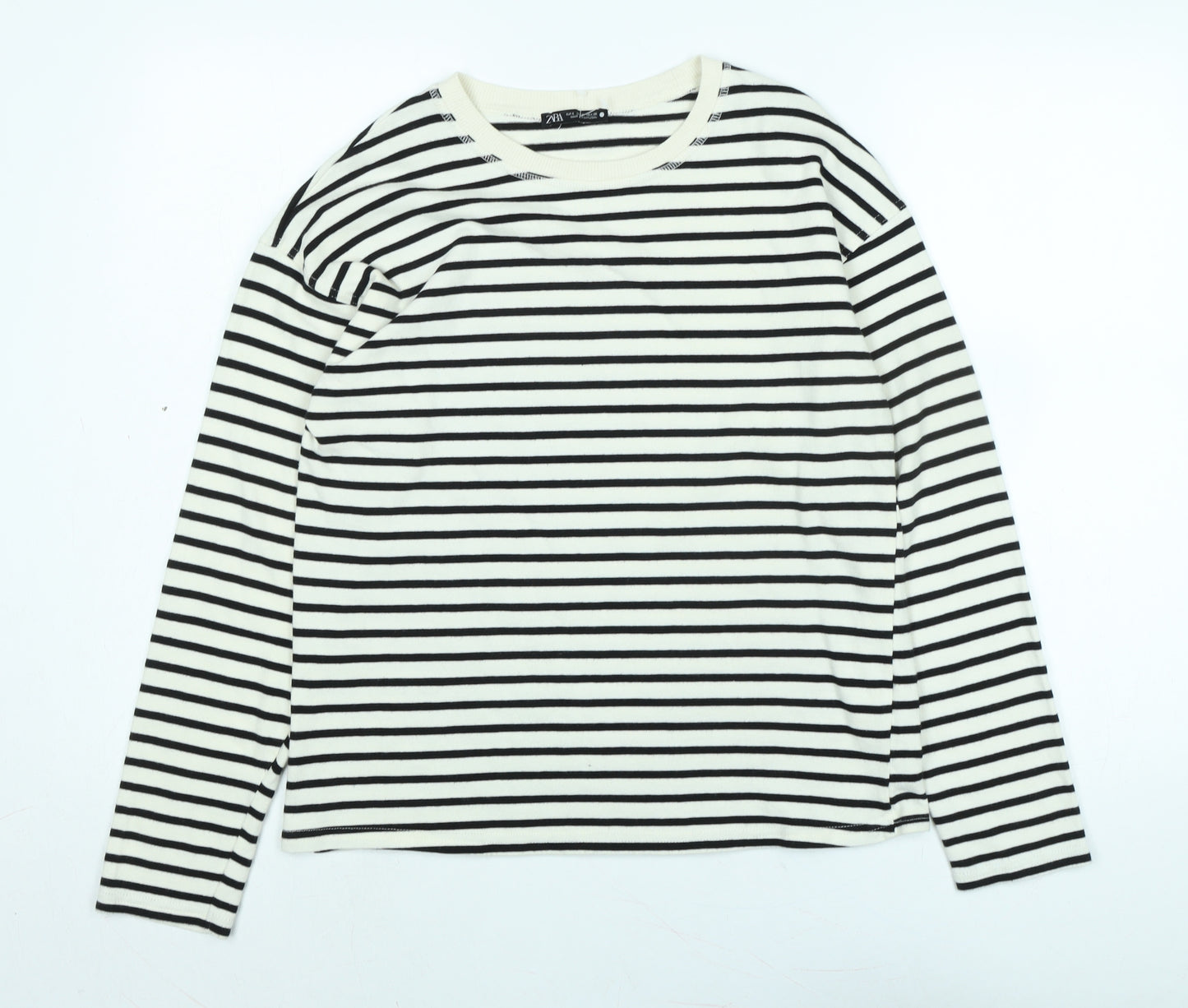 Zara Womens Ivory Crew Neck Cotton Pullover Jumper Size S