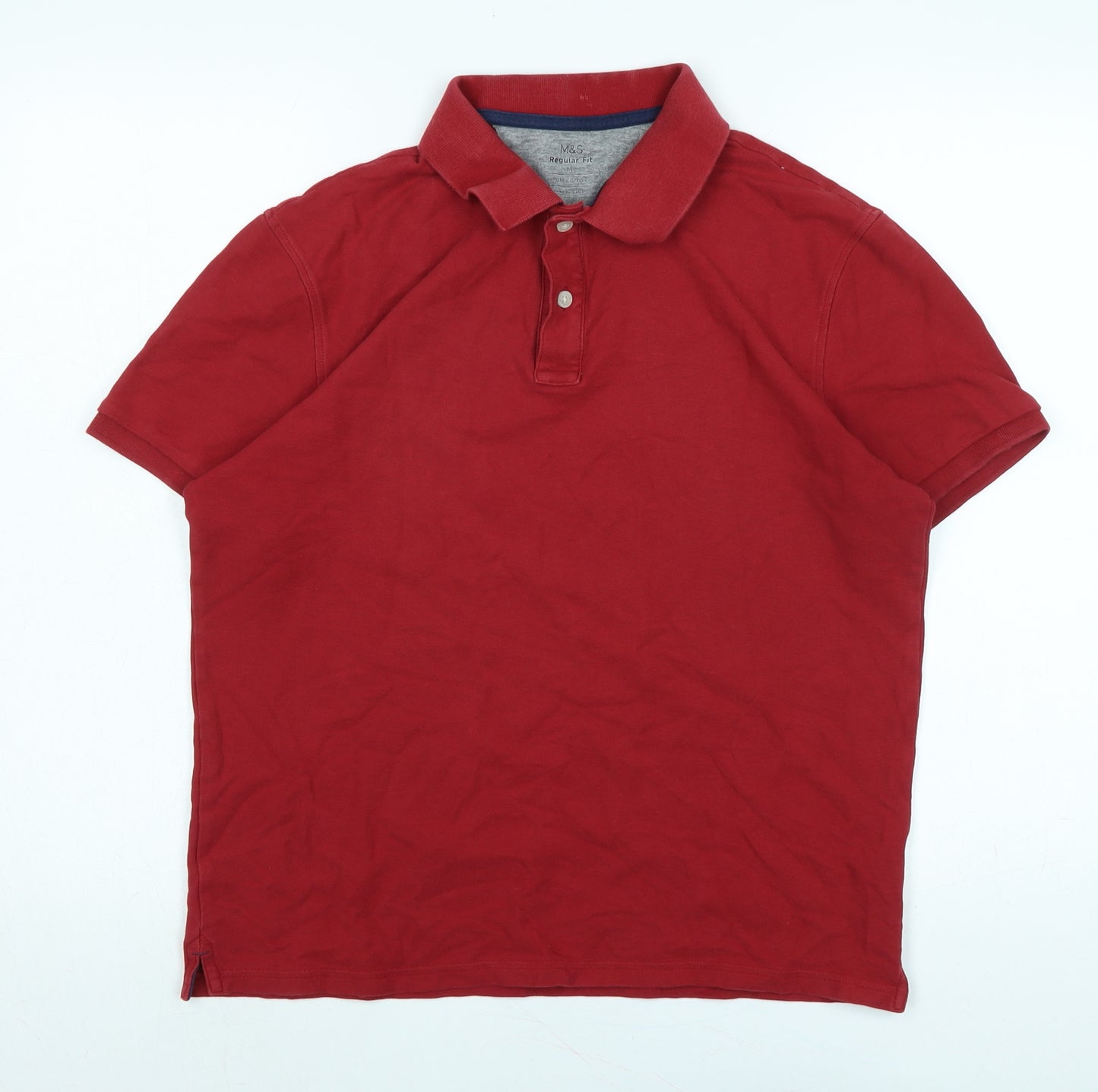 Marks and Spencer Mens Red Cotton Polo Size M Collared Button