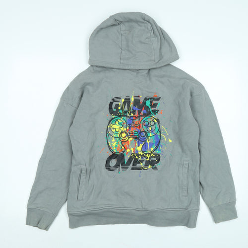 NEXT Boys Grey Polyester Pullover Hoodie Size 13-14 Years - Game Over
