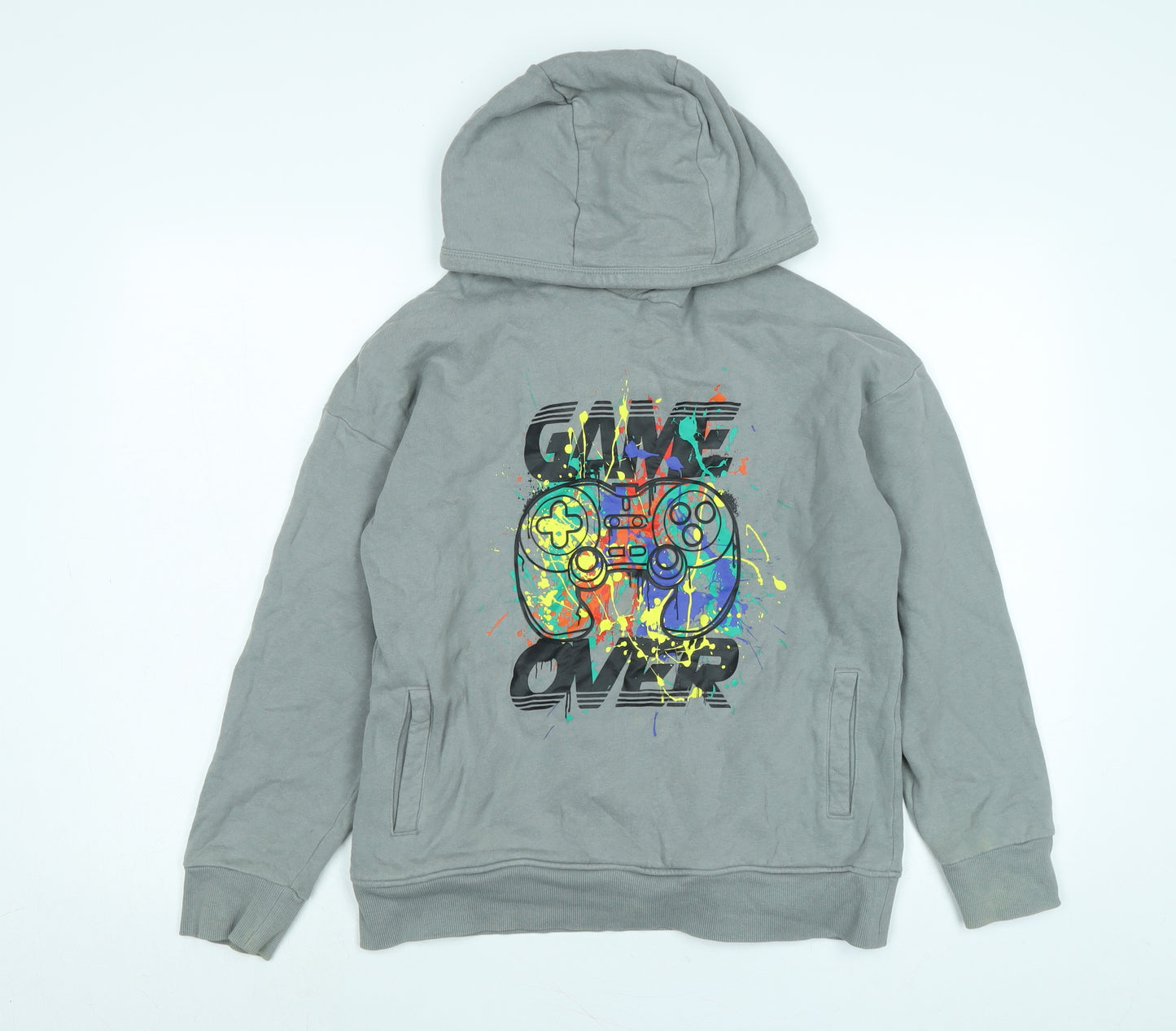 NEXT Boys Grey Polyester Pullover Hoodie Size 13-14 Years - Game Over