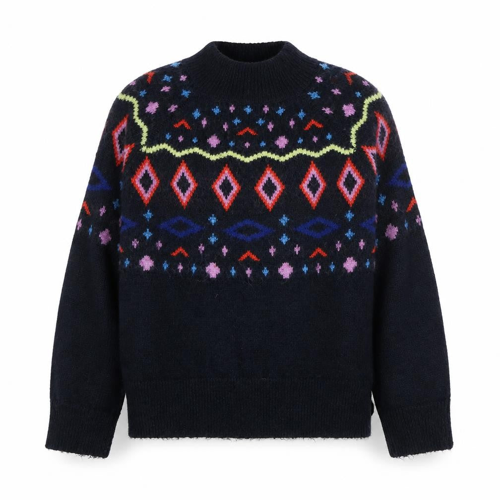 Front view of Marks & Spencer women’s blue mock neck polyester jumper, size L