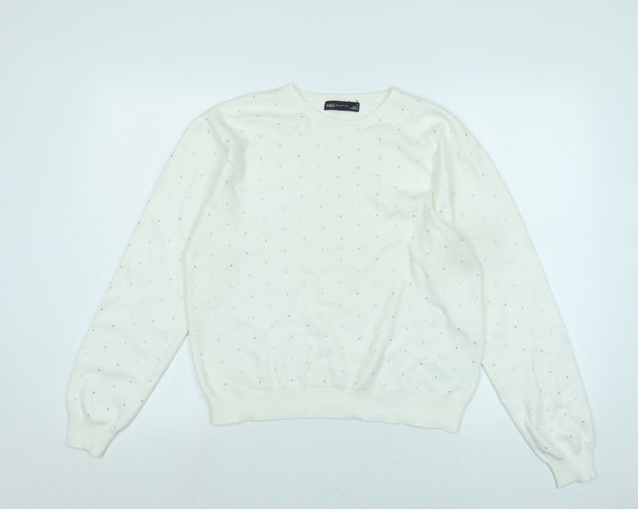 Marks and Spencer Womens Ivory Crew Neck Polyester Pullover Jumper Size M
