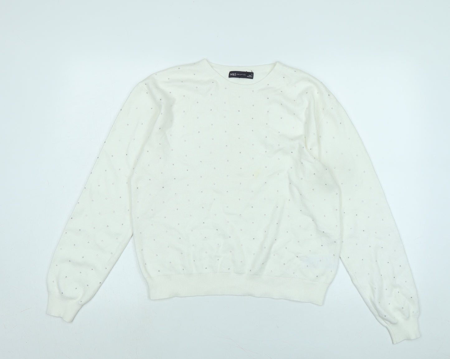 Marks and Spencer Womens Ivory Crew Neck Polyester Pullover Jumper Size M