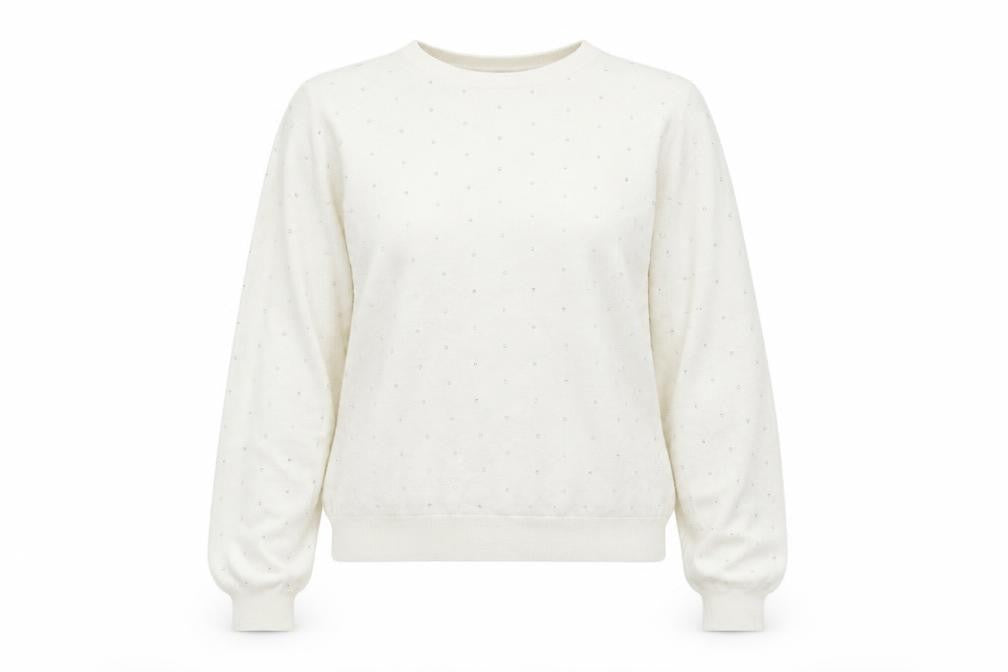 Front view of Marks & Spencer women’s ivory crew neck polyester jumper, size M