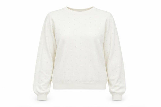 Front view of Marks & Spencer women’s ivory crew neck polyester jumper, size M