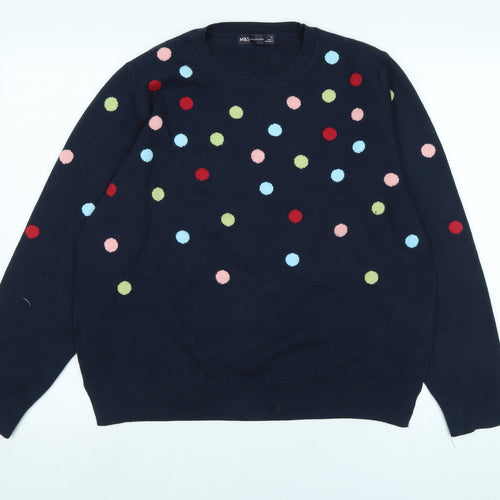 Marks and Spencer Womens Blue Crew Neck Polka Dot Acrylic Pullover Jumper Size 16