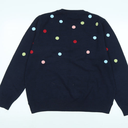 Marks and Spencer Womens Blue Crew Neck Polka Dot Acrylic Pullover Jumper Size 16