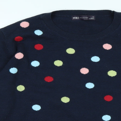 Marks and Spencer Womens Blue Crew Neck Polka Dot Acrylic Pullover Jumper Size 16