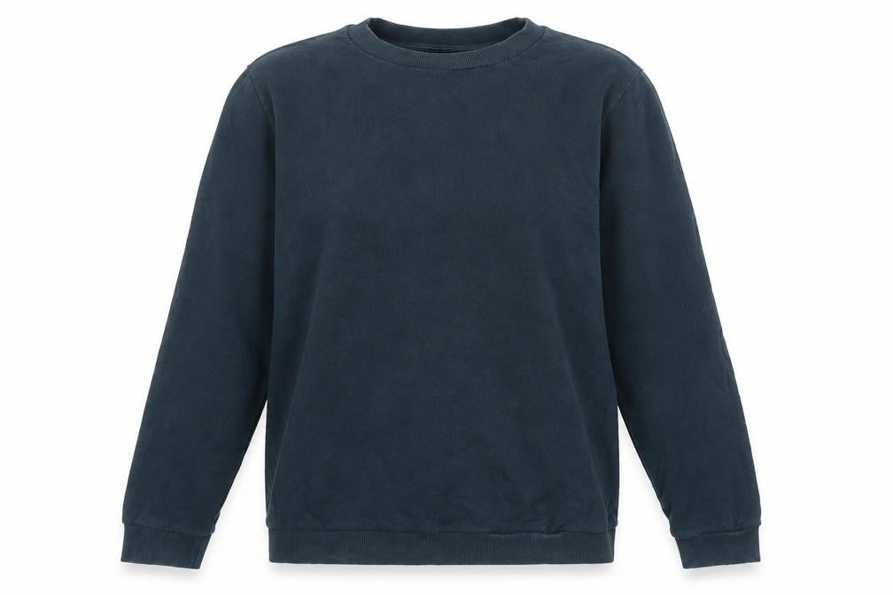 Front view of Topshop women’s blue cotton pullover sweatshirt, size UK 8