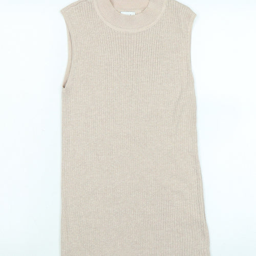 Linea Womens Beige Mock Neck Polyester Vest Jumper Size 12
