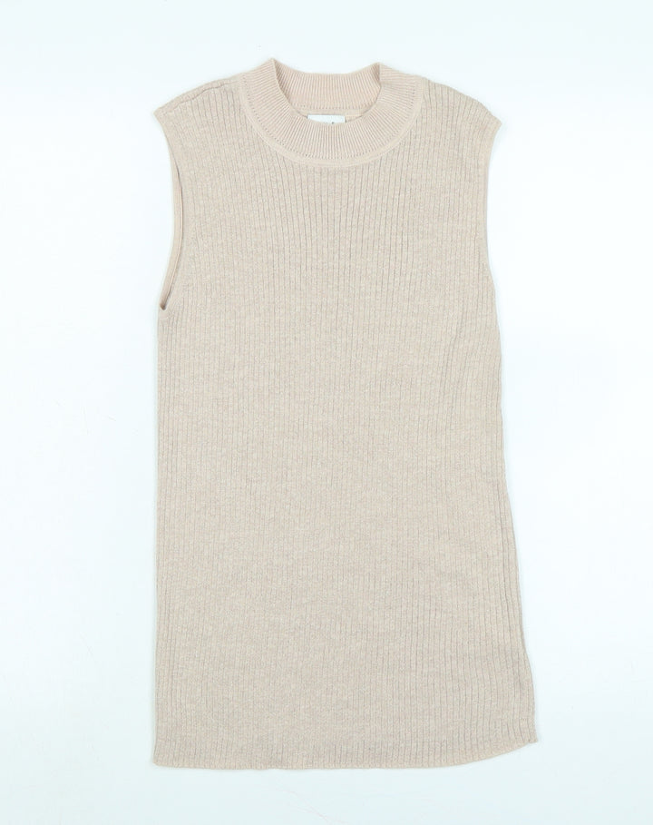 Linea Womens Beige Mock Neck Polyester Vest Jumper Size 12