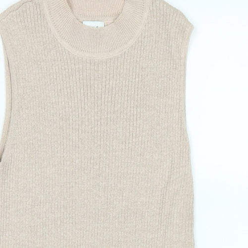 Linea Womens Beige Mock Neck Polyester Vest Jumper Size 12
