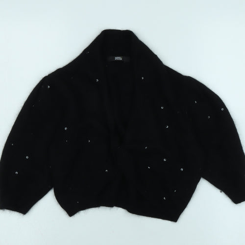 Marks and Spencer Womens Black V-Neck Polyamide Shrug Jumper Size 12 - Sequin detail- Buttoned front