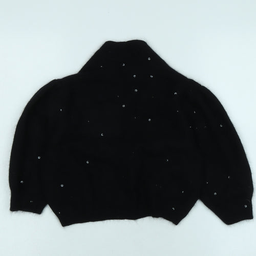 Marks and Spencer Womens Black V-Neck Polyamide Shrug Jumper Size 12 - Sequin detail- Buttoned front