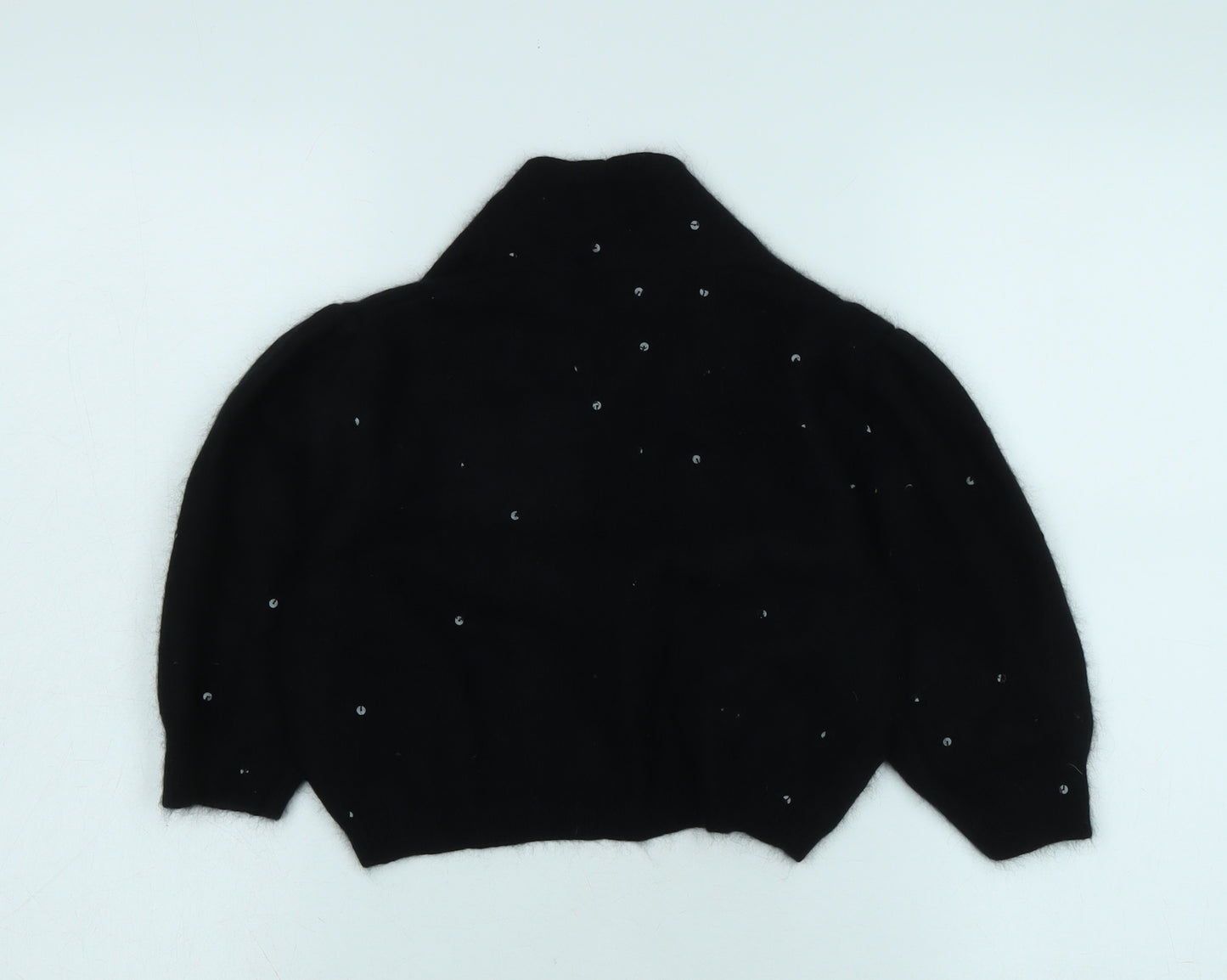 Marks and Spencer Womens Black V-Neck Polyamide Shrug Jumper Size 12 - Sequin detail- Buttoned front