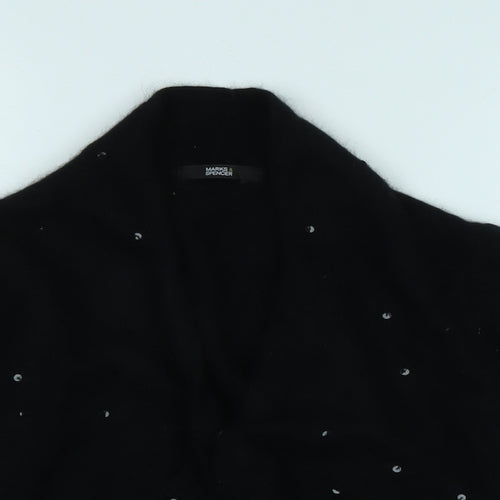 Marks and Spencer Womens Black V-Neck Polyamide Shrug Jumper Size 12 - Sequin detail- Buttoned front