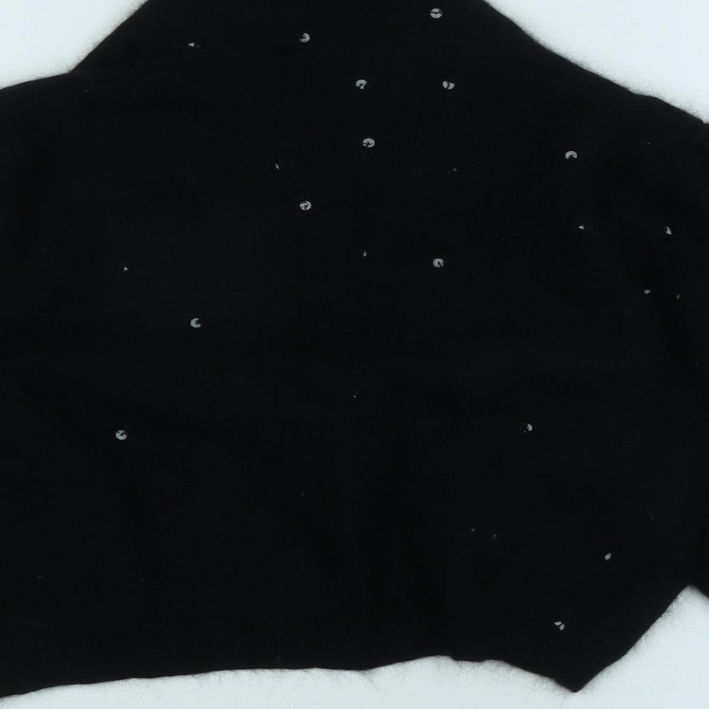 Marks and Spencer Womens Black V-Neck Polyamide Shrug Jumper Size 12 - Sequin detail- Buttoned front