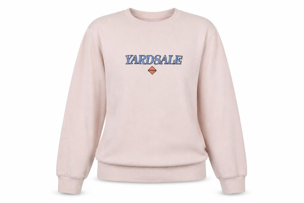 Front view of Yardsale women’s pink cotton pullover sweatshirt, size M