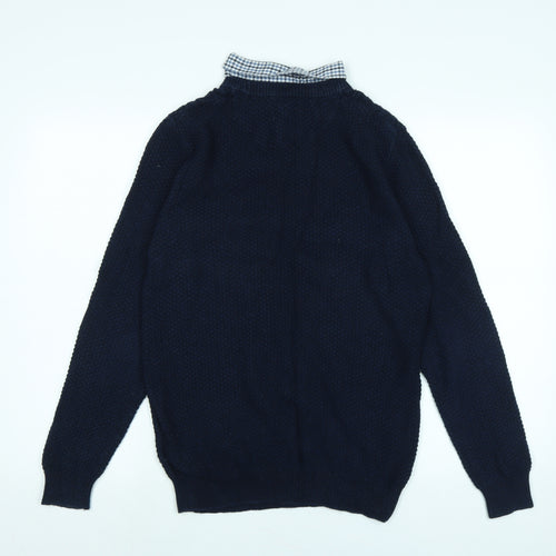 NEXT Mens Blue Collared Cotton Blend Pullover Jumper Size M Long Sleeve