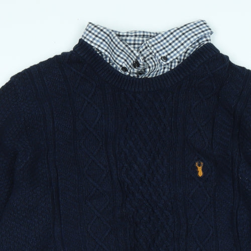 NEXT Mens Blue Collared Cotton Blend Pullover Jumper Size M Long Sleeve