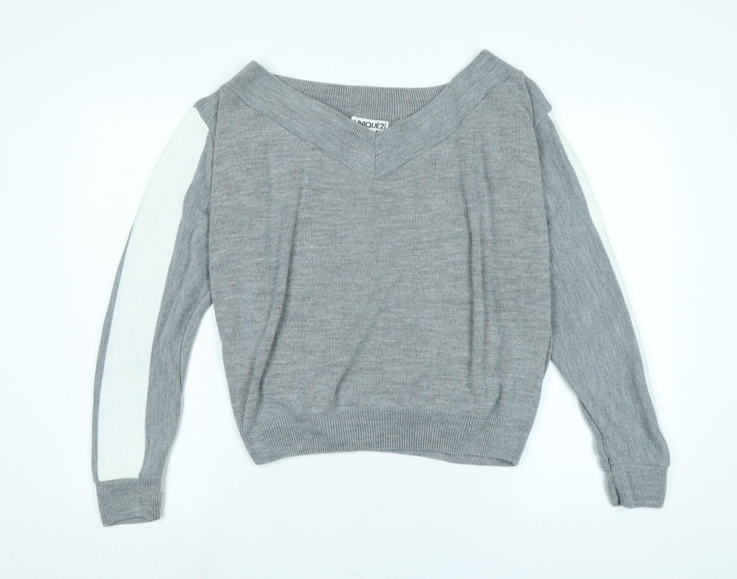 Unique 21 Womens Grey Boat Neck Acrylic Pullover Jumper Size 12
