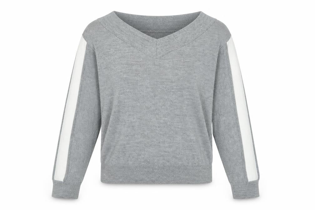 Front view of Unique 21 women’s grey boat neck acrylic jumper, size UK 12