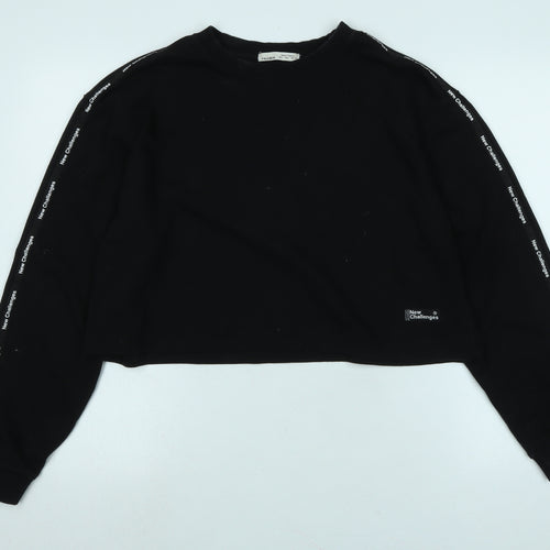 Pull&Bear Womens Black Polyester Pullover Sweatshirt Size L