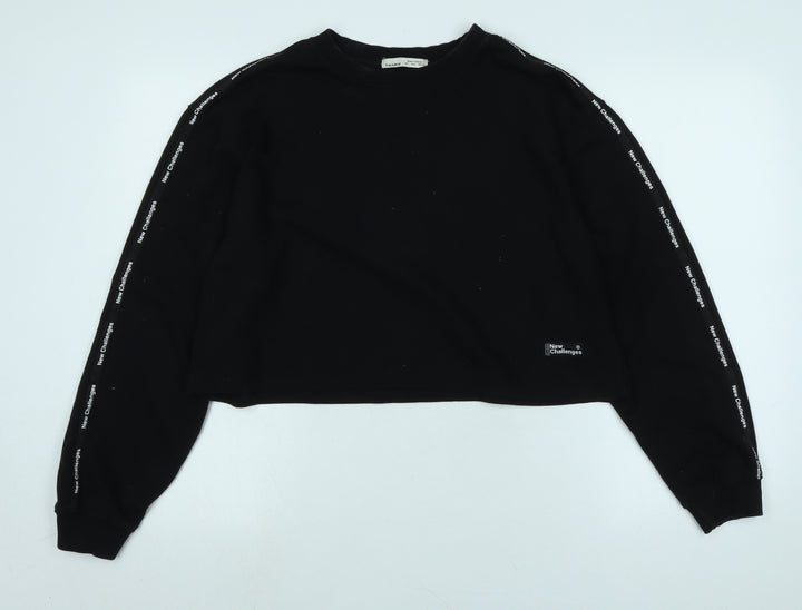 Pull&Bear Womens Black Polyester Pullover Sweatshirt Size L