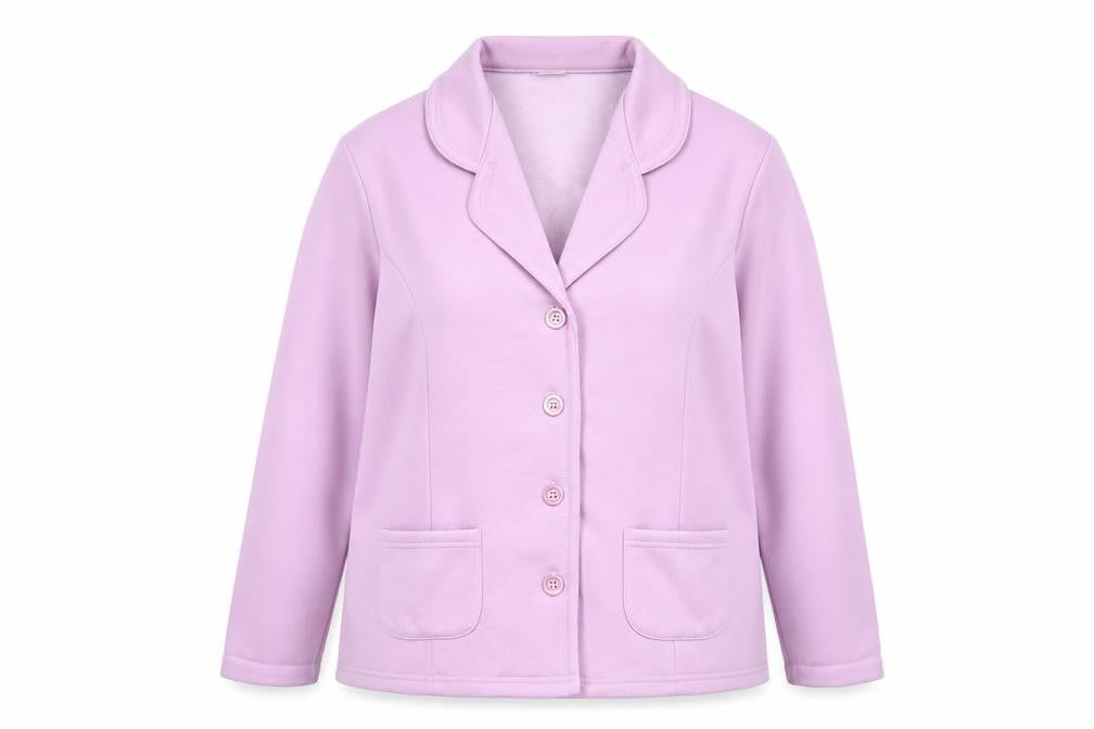 Front view of Damart women’s purple jacket poncho, size UK 18, button