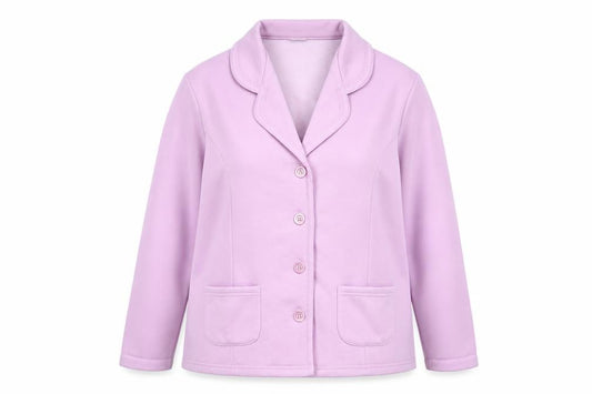 Front view of Damart women’s purple jacket poncho, size UK 18, button