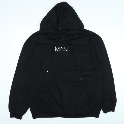 boohoo man Mens Black Polyester Pullover Hoodie Size L - MAN