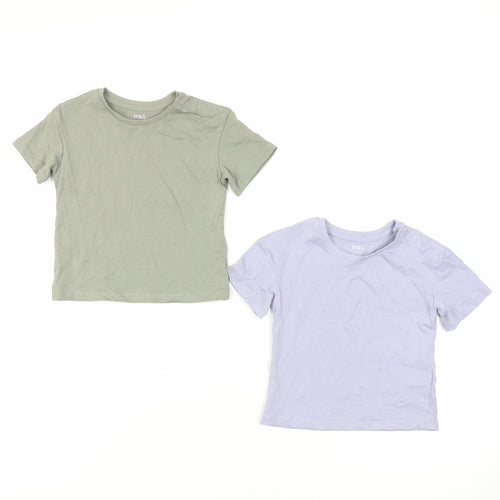 Marks and Spencer Baby Green Cotton Basic T-Shirt Size 12-18 Months Crew Neck Snap - Set